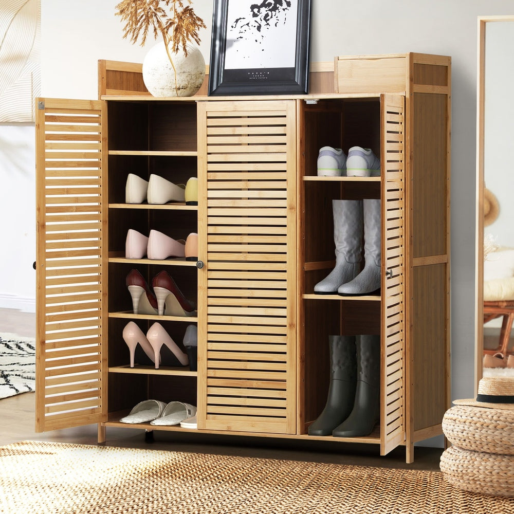 Oikiture Shoe Storage Cabinet Rack Organiser Shelf 3 Doors Adjustable