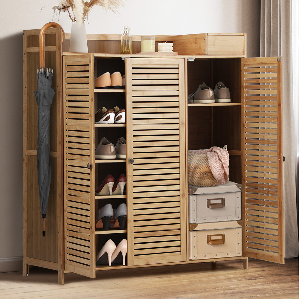 Oikiture Shoe Storage Cabinet Rack Organiser Shelf 3 Doors Adjustable