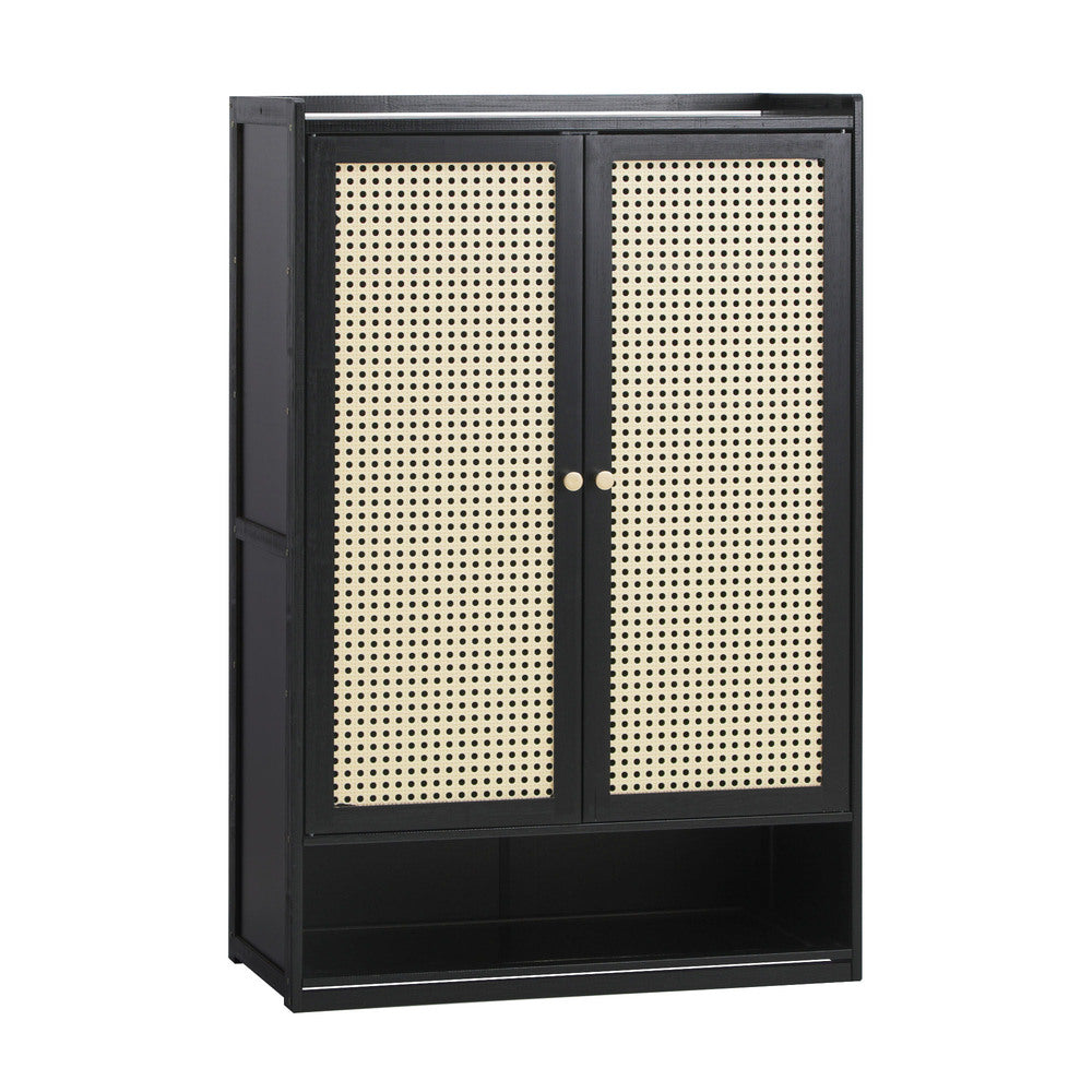 Shoe Storage Cabinet 2 Doors Rattan Black