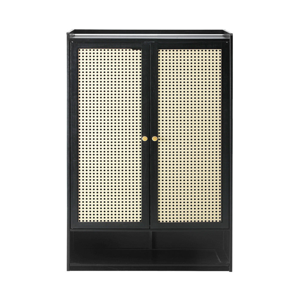 Shoe Storage Cabinet 2 Doors Rattan Black