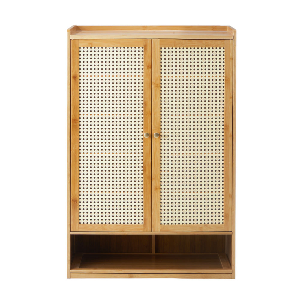 Shoe Storage Cabinet 2 Doors Rattan Brown