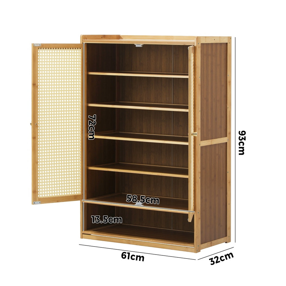 Shoe Storage Cabinet 2 Doors Rattan Brown