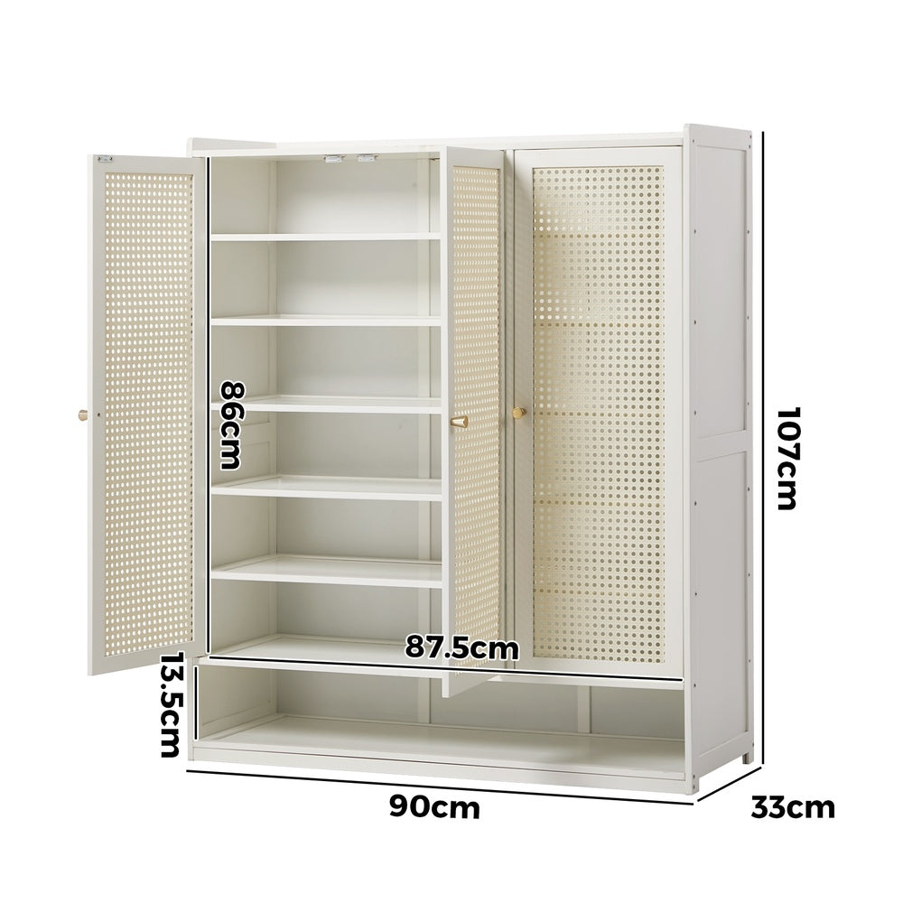 Shoe Storage Cabinet White – 7‑Tier Rattan Door Cupboard 45‑Pair