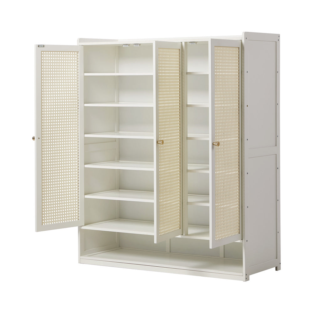 Shoe Storage Cabinet White – 7‑Tier Rattan Door Cupboard 45‑Pair