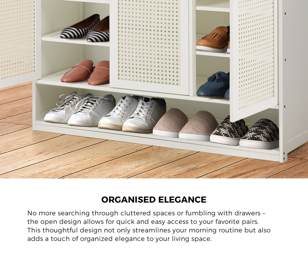 Shoe Storage Cabinet White – 7‑Tier Rattan Door Cupboard 45‑Pair