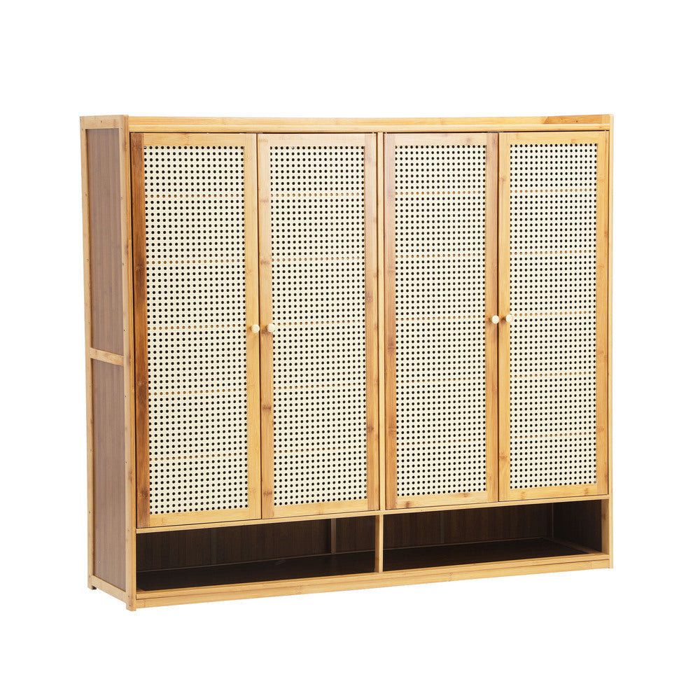 Shoe Storage Cabinet 4 Doors Rattan Brown