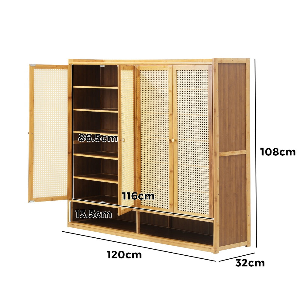 Shoe Storage Cabinet 4 Doors Rattan Brown
