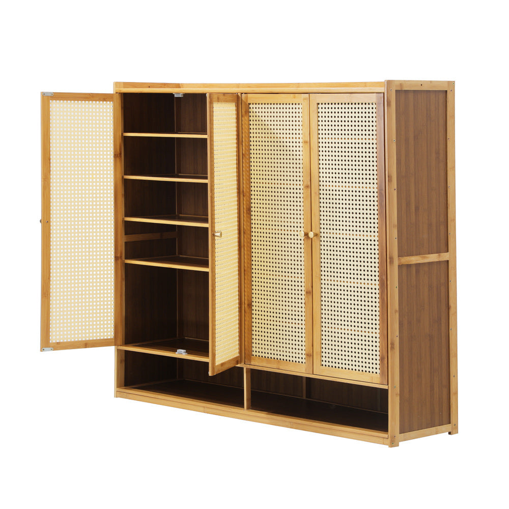 Shoe Storage Cabinet 4 Doors Rattan Brown