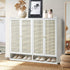 Oikiture Shoe Cabinet 4 Door Rattan 6 Tier Storage Rack Organiser White