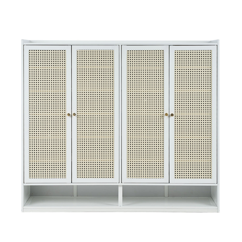 Oikiture Shoe Cabinet 4 Door Rattan 6 Tier Storage Rack Organiser White
