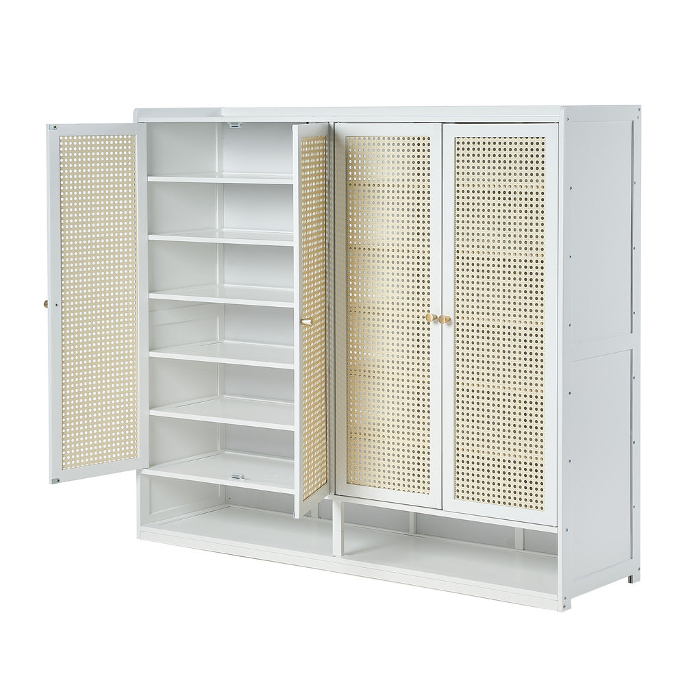 Oikiture Shoe Cabinet 4 Door Rattan 6 Tier Storage Rack Organiser White