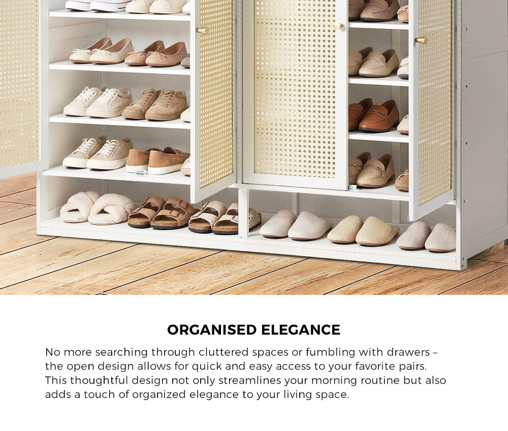 Oikiture Shoe Cabinet 4 Door Rattan 6 Tier Storage Rack Organiser White