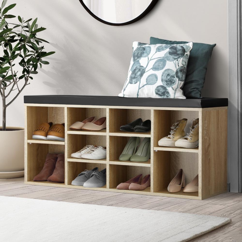 Shoe Bench 105cm with Leather Seat Black&Wooden