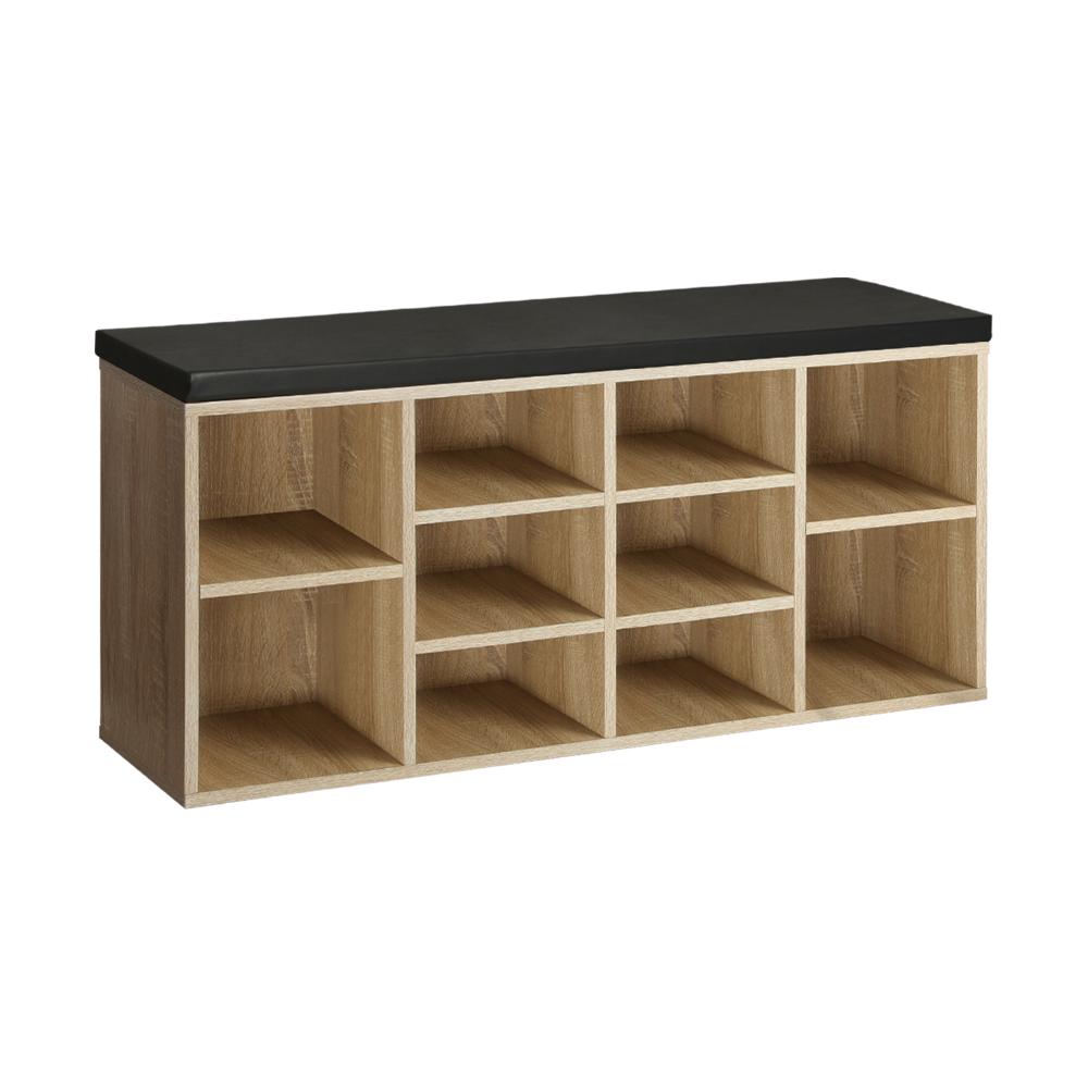 Shoe Bench 105cm with Leather Seat Black&Wooden