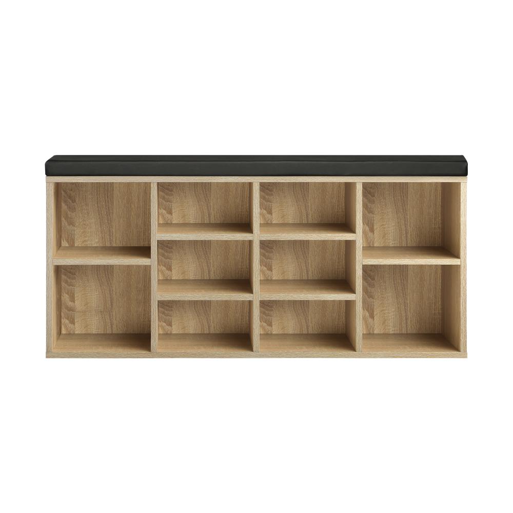 Shoe Bench 105cm with Leather Seat Black&Wooden