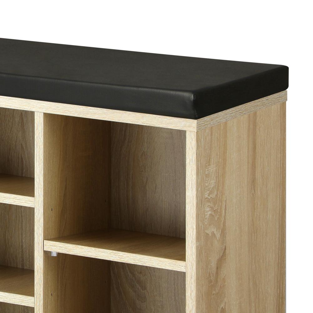 Shoe Bench 105cm with Leather Seat Black&Wooden