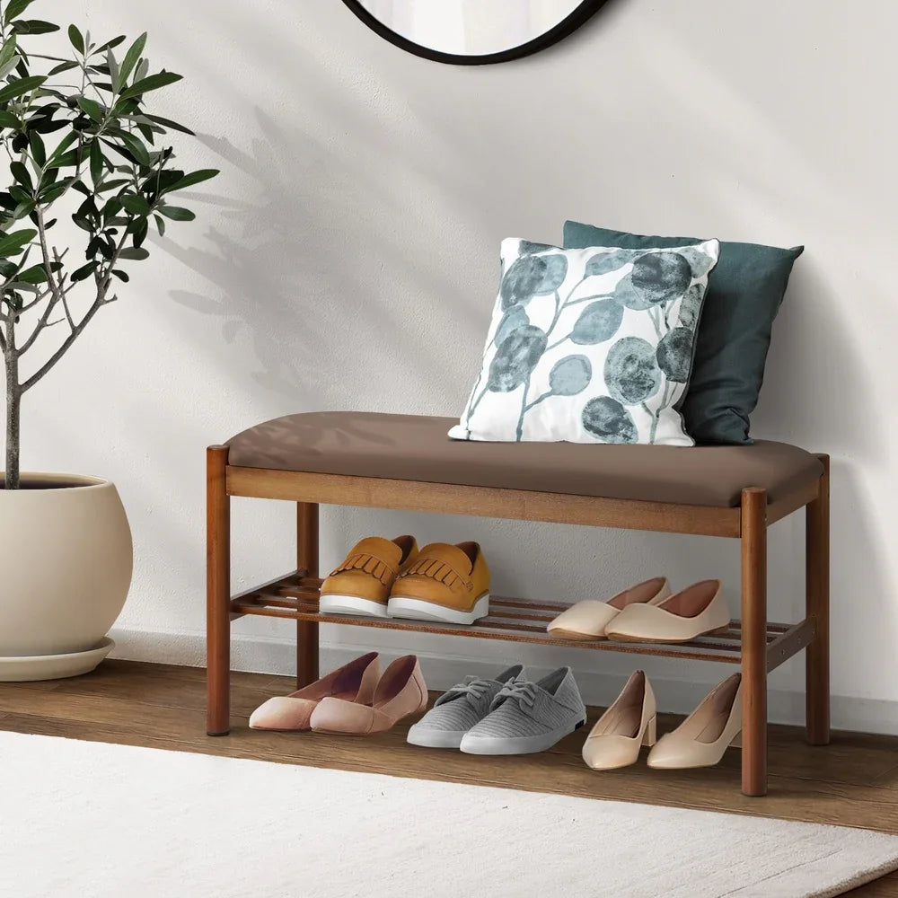 Shoe Bench Bamboo Shoes Rack Cabinet Shelf Stool 80cm
