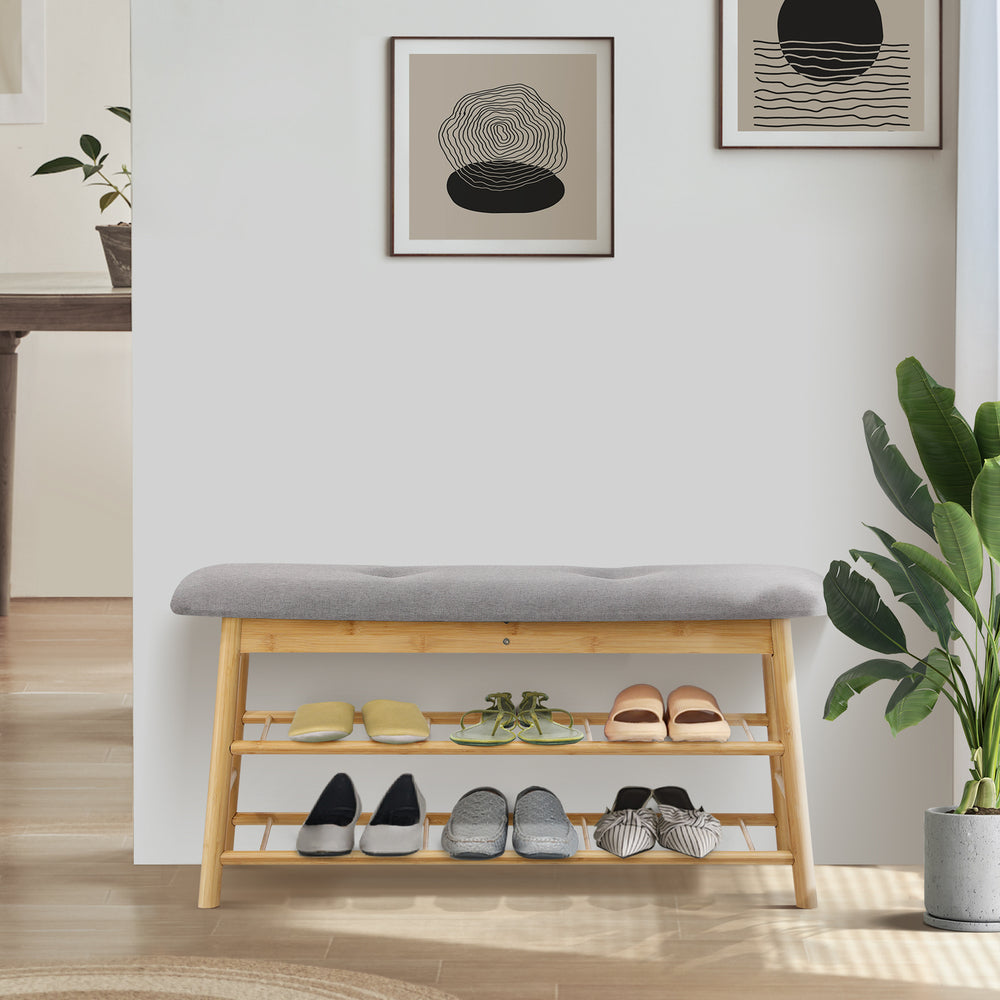 Shoe Storage Bench Bamboo 90cm