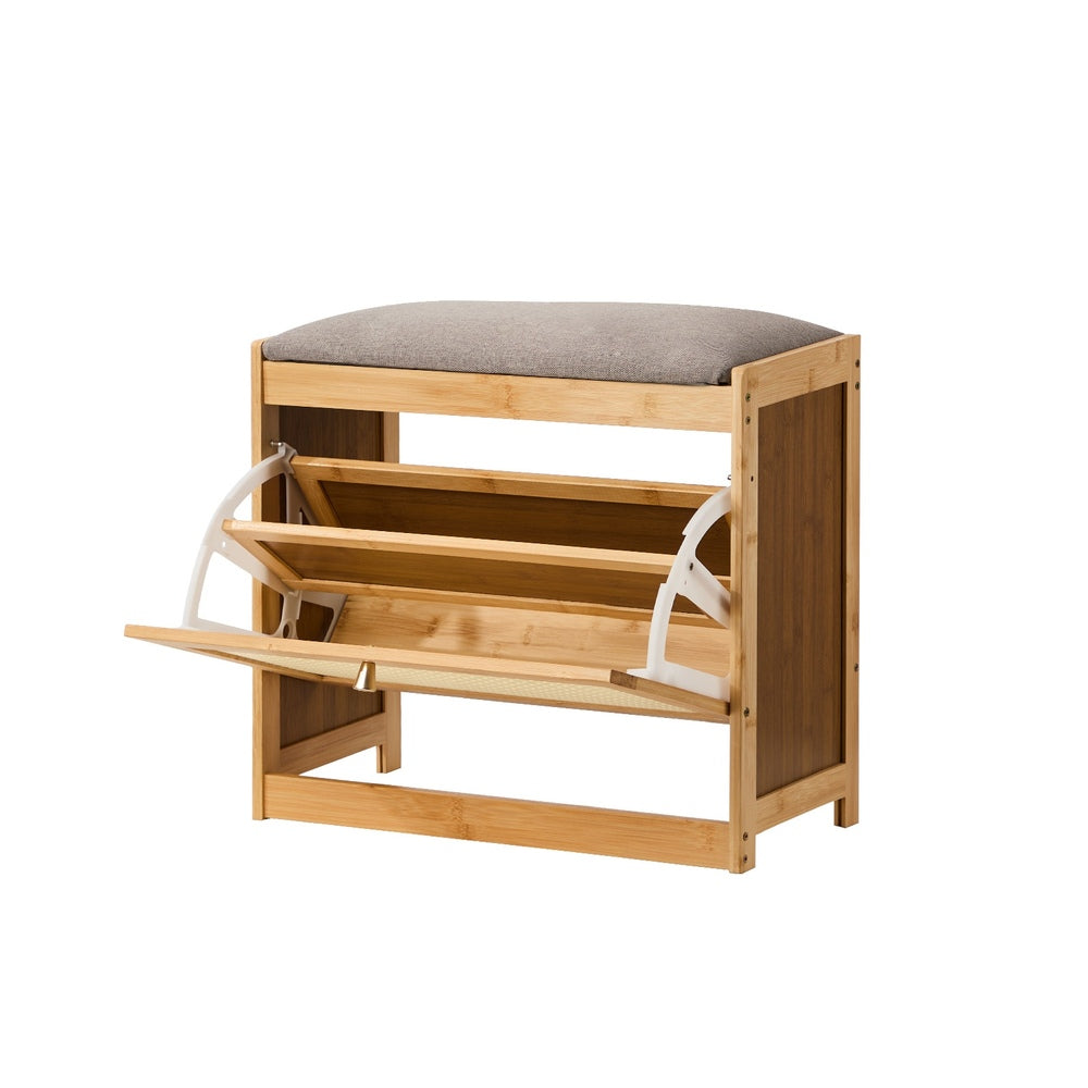 Oikiture Shoe Storage Bench Bamboo Organiser Shelf with Seat 50cm