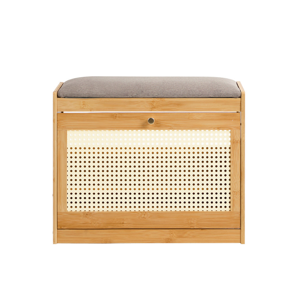 Oikiture Shoe Storage Bench Bamboo Organiser Shelf with Seat 50cm
