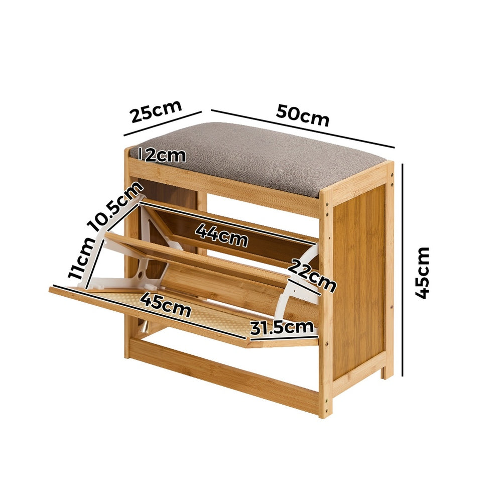 Oikiture Shoe Storage Bench Bamboo Organiser Shelf with Seat 50cm