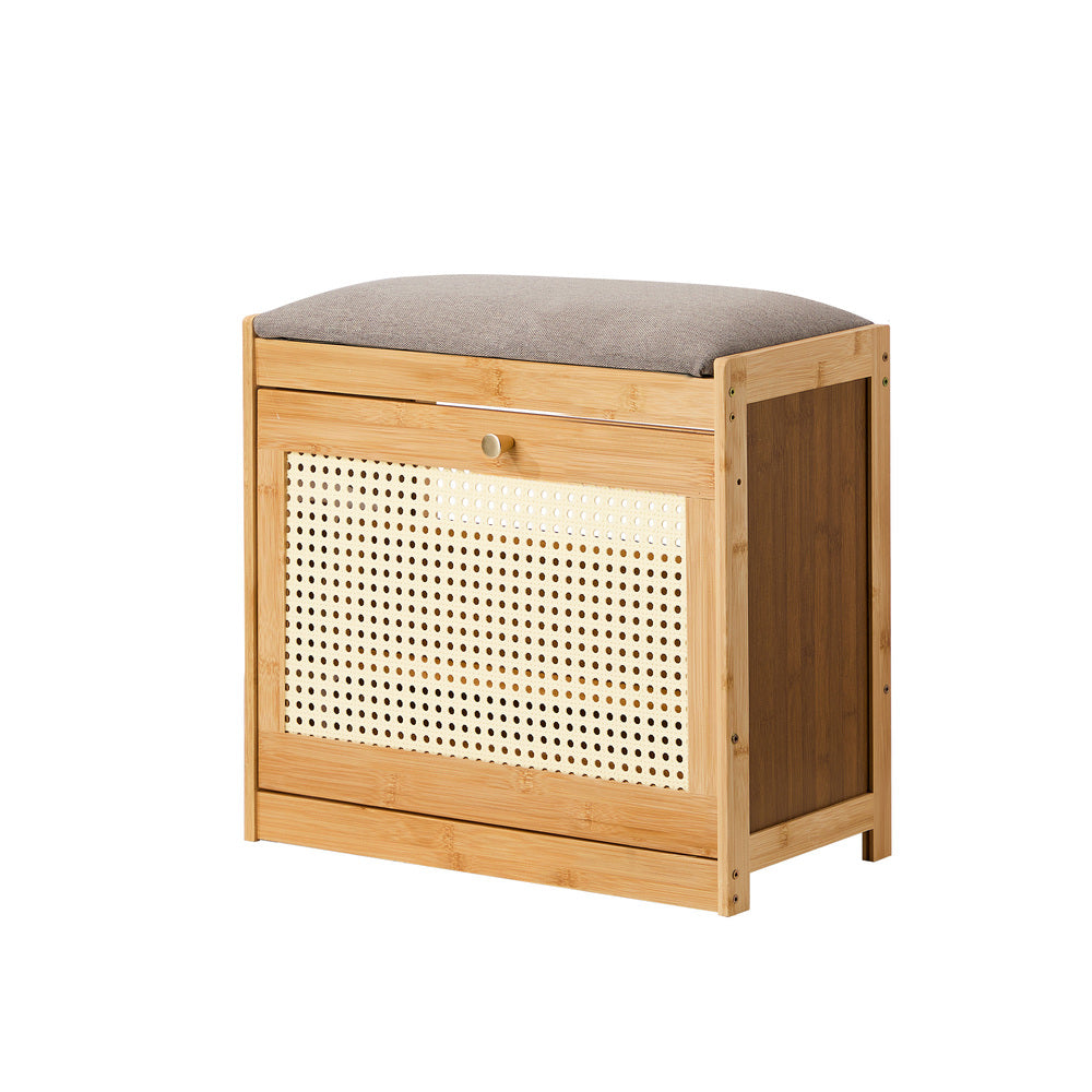 Oikiture Shoe Storage Bench Bamboo Organiser Shelf with Seat 50cm