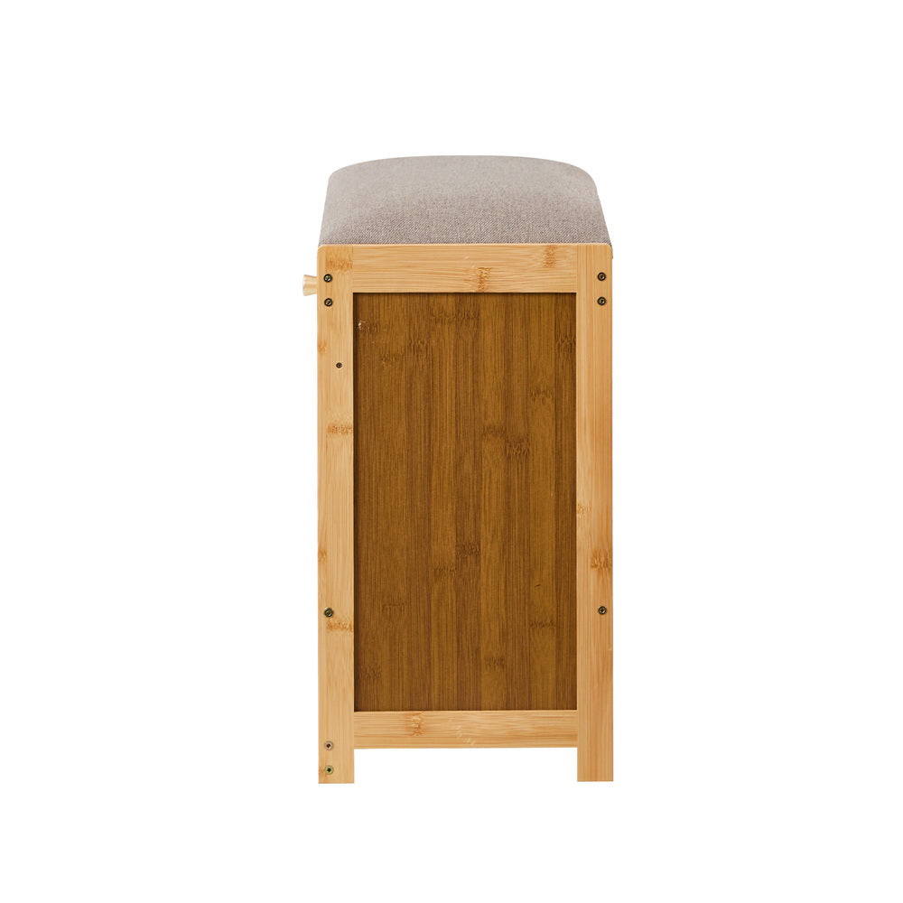 Oikiture Shoe Storage Bench Bamboo Organiser Shelf with Seat 50cm