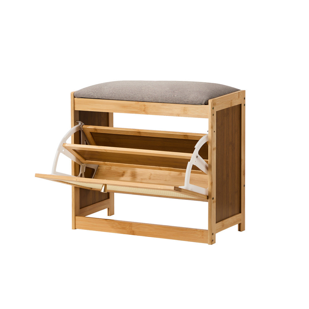 Oikiture Shoe Storage Bench Bamboo Organiser Shelf with Seat 50cm