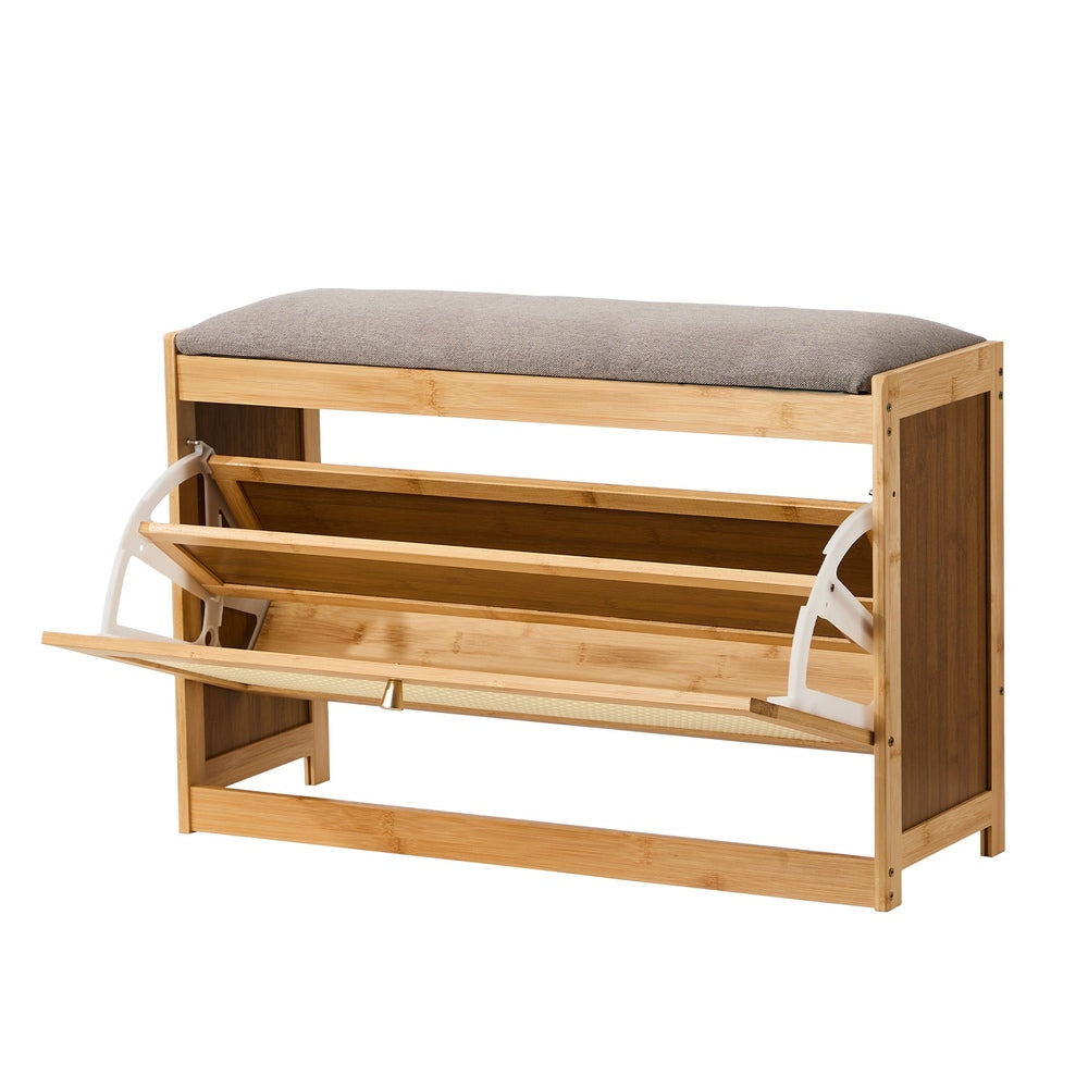 Oikiture Shoe Storage Bench Bamboo Organiser Shelf with Seat 70cm