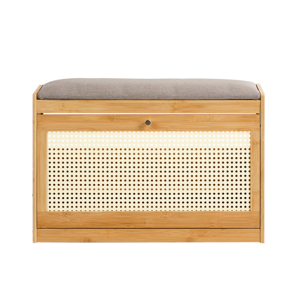 Oikiture Shoe Storage Bench Bamboo Organiser Shelf with Seat 70cm
