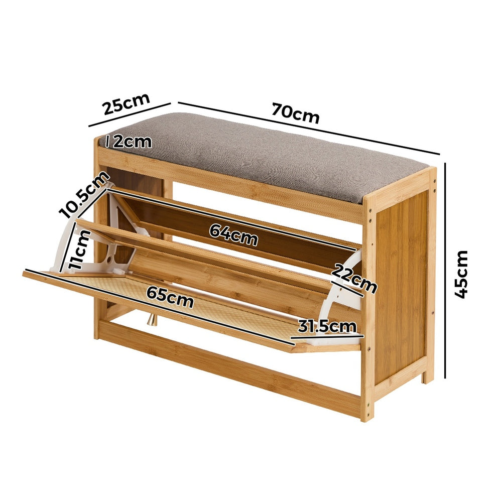 Oikiture Shoe Storage Bench Bamboo Organiser Shelf with Seat 70cm
