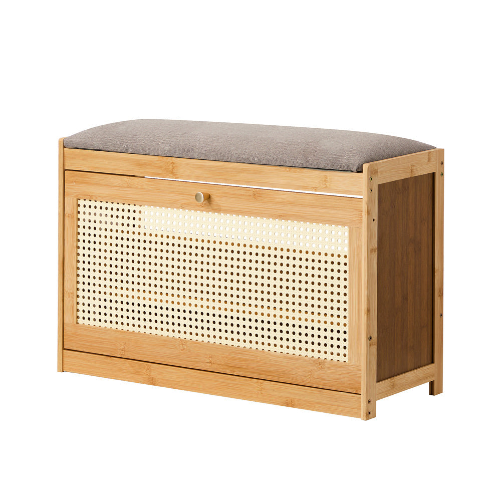 Oikiture Shoe Storage Bench Bamboo Organiser Shelf with Seat 70cm