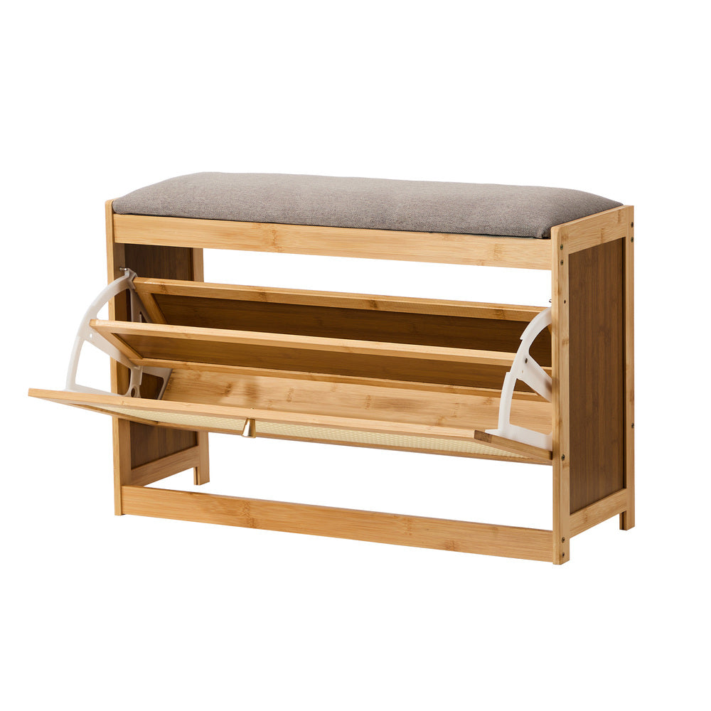 Oikiture Shoe Storage Bench Bamboo Organiser Shelf with Seat 70cm