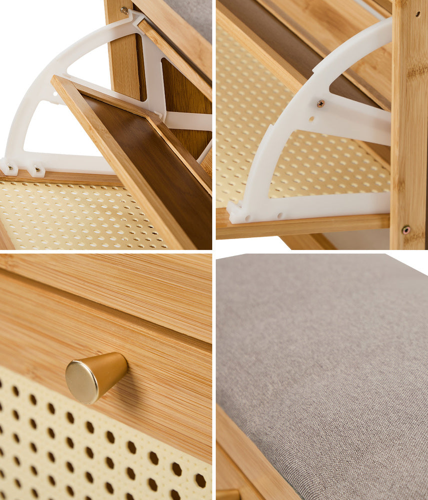 Oikiture Shoe Storage Bench Bamboo Organiser Shelf with Seat 70cm