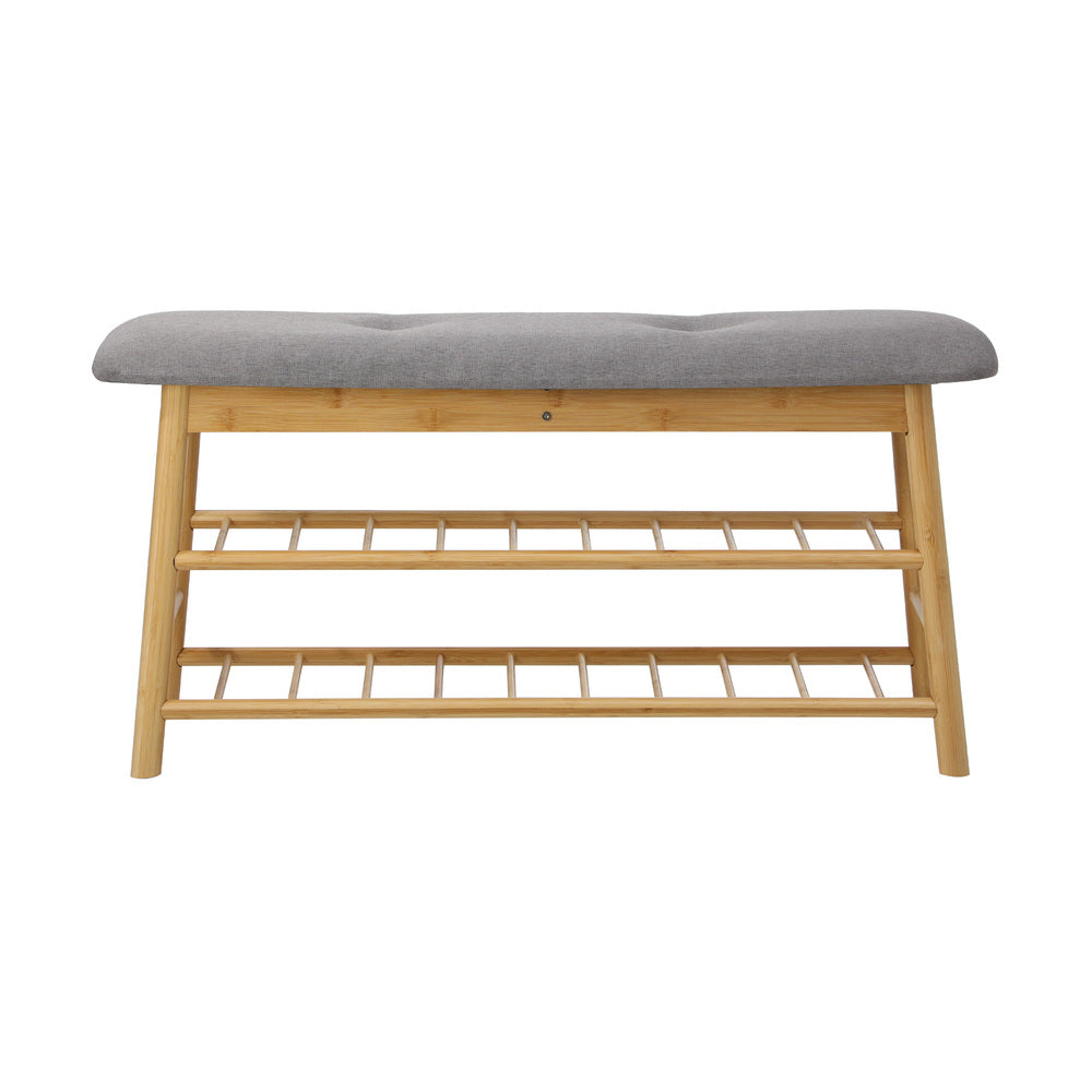 Oikiture Rattan Shoe Storage Bench – Bamboo 2‑Tier Rack with Hidden Seat Storage