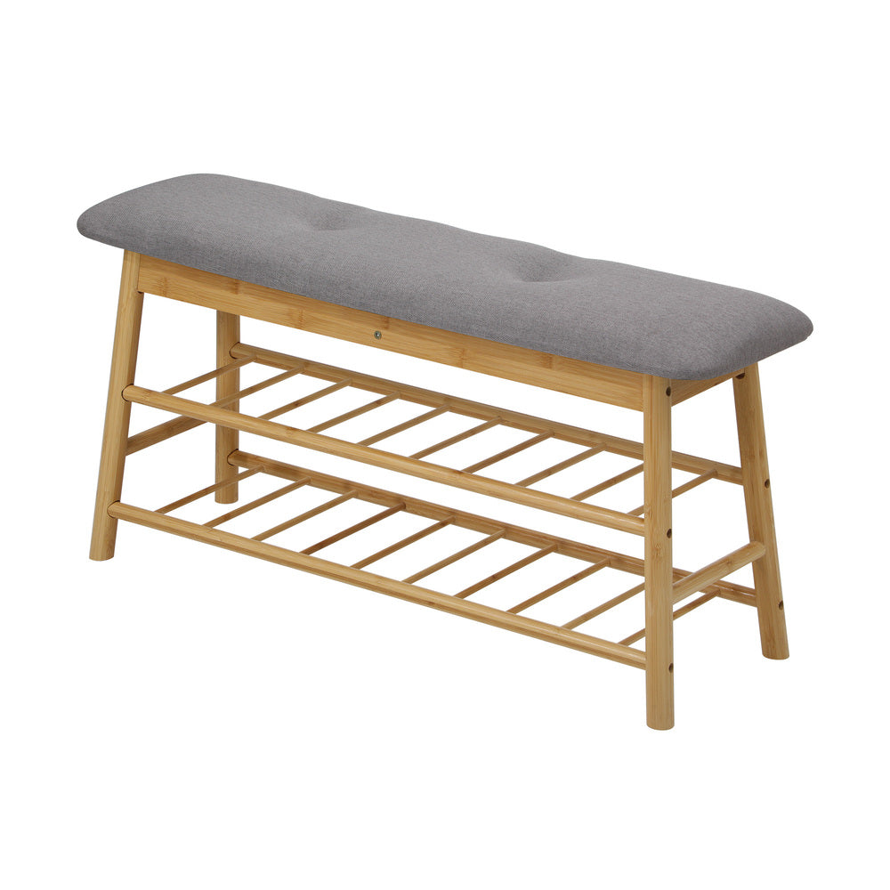 Oikiture Rattan Shoe Storage Bench – Bamboo 2‑Tier Rack with Hidden Seat Storage