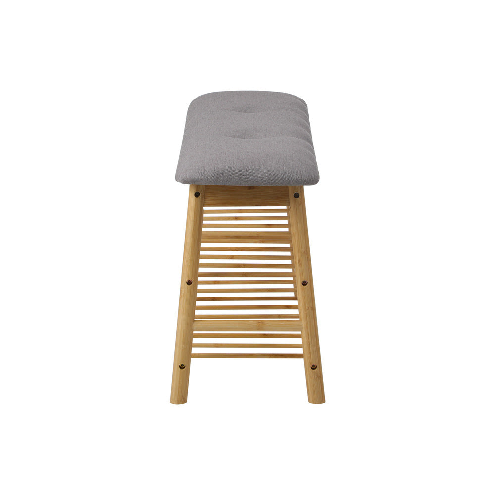Oikiture Rattan Shoe Storage Bench – Bamboo 2‑Tier Rack with Hidden Seat Storage
