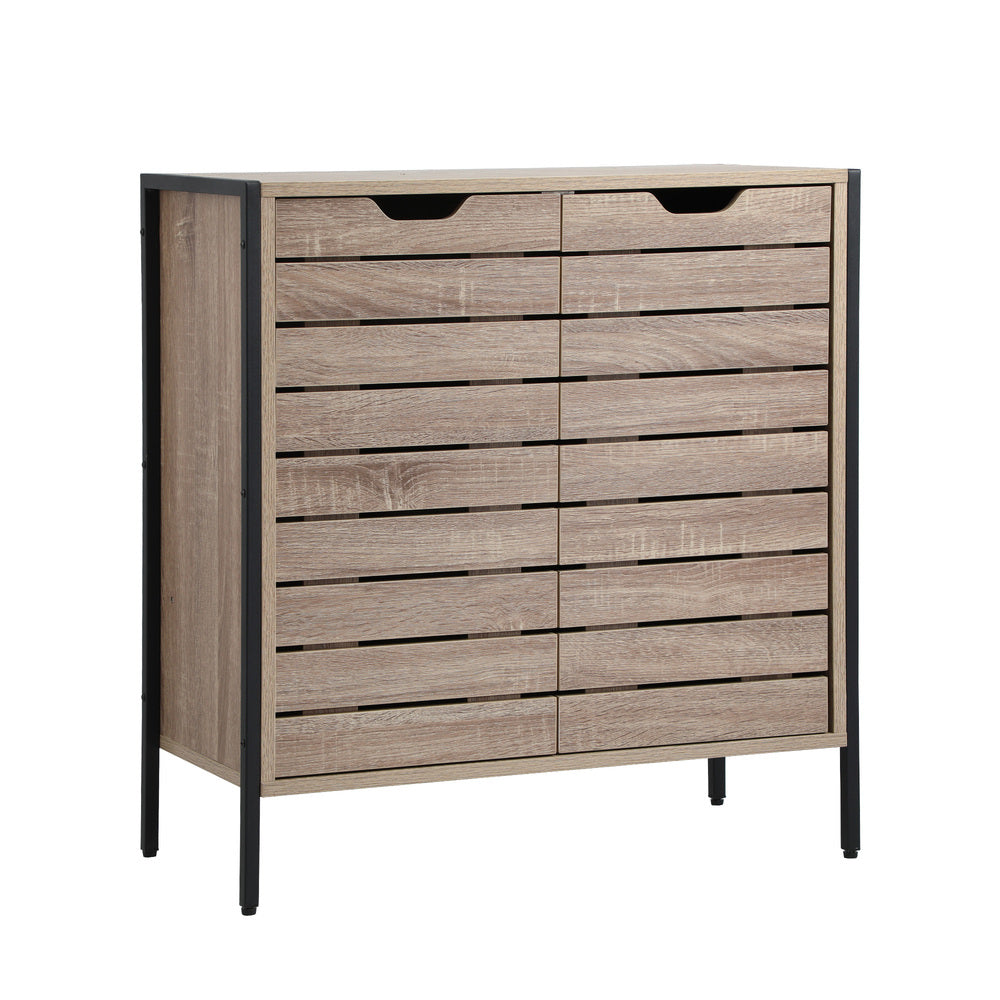 Oikiture Shoes Storage Cabinet 2 Slatted Doors 4 Shelves Brown