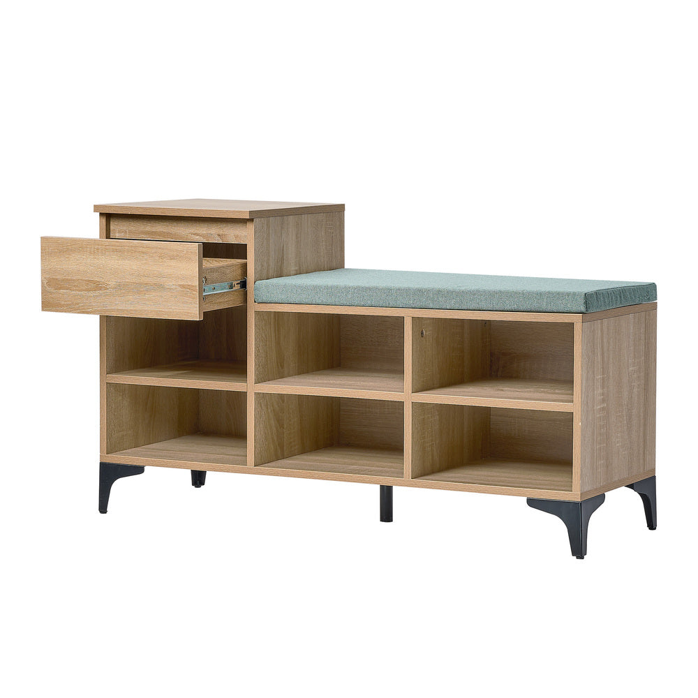 Oikiture Shoe Cabinet Bench Storage Drawer 6 Shelves Polyester Seat
