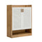 2‑Door Shoe Cabinet – Slatted Doors, Adjustable Shelves, Natural & White
