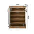 2‑Door Shoe Cabinet – Slatted Doors, Adjustable Shelves, Natural & White