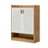 2‑Door Shoe Cabinet – Slatted Doors, Adjustable Shelves, Natural & White