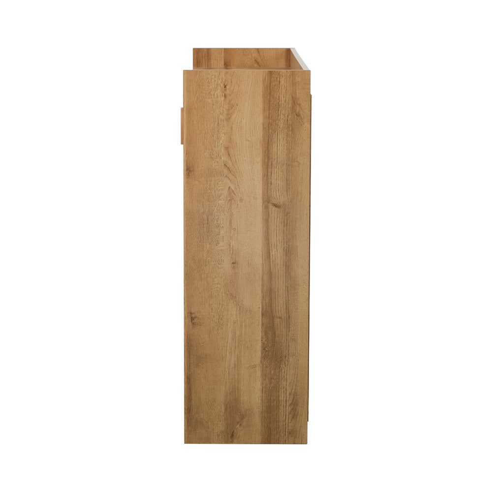 2‑Door Shoe Cabinet – Slatted Doors, Adjustable Shelves, Natural & White