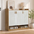 3‑Door Shoe Cabinet – Slatted Doors, Adjustable Shelves, Natural & White