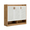 3‑Door Shoe Cabinet – Slatted Doors, Adjustable Shelves, Natural & White