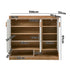 3‑Door Shoe Cabinet – Slatted Doors, Adjustable Shelves, Natural & White