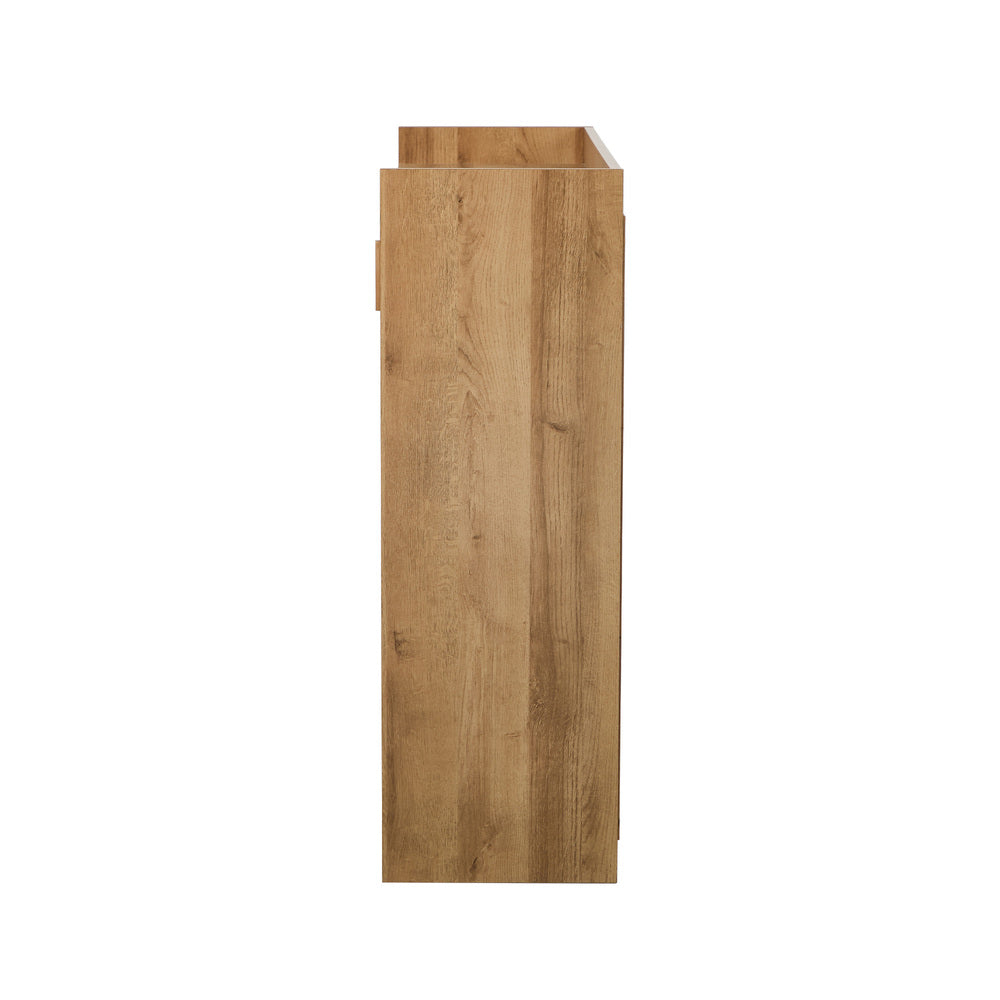 3‑Door Shoe Cabinet – Slatted Doors, Adjustable Shelves, Natural & White