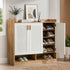 3‑Door Shoe Cabinet – Slatted Doors, Adjustable Shelves, Natural & White