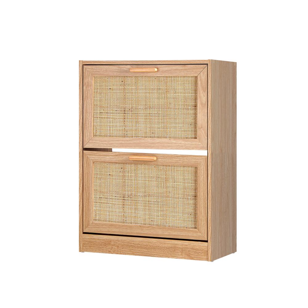 Shoe Cabinet 2 Compartment with Rows Rattan Doors