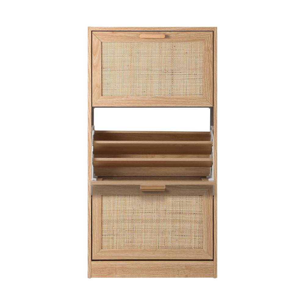 Shoe Cabinet 3 Compartment with Rows Rattan Doors